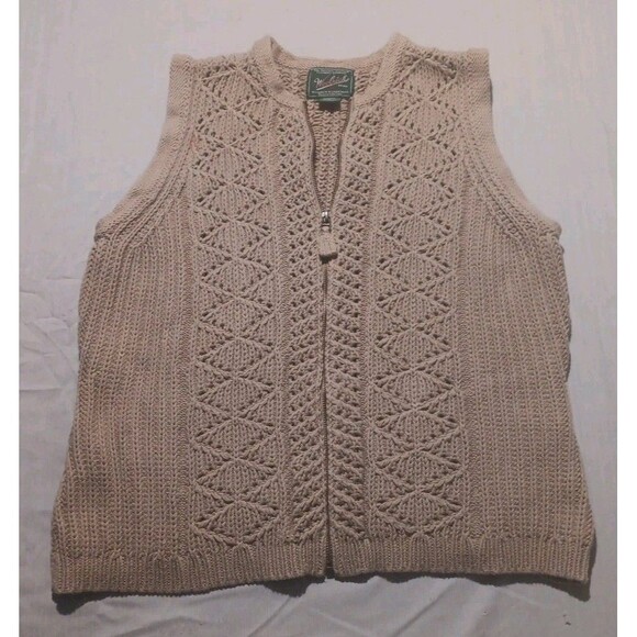 Woolrich Sweaters - Vintage Woolrich Women's Cable Knit Cotton Full Zip Sweater Vest Size XL Brown